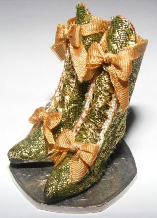 GREEN & GOLD SILK BROCADE BOOTS